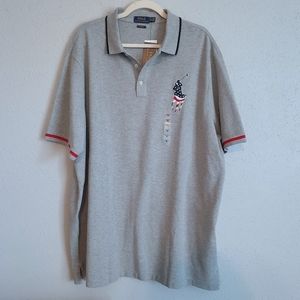 Polo Ralph Lauren Men's Big Pony Polo American Flag Pony Grey Size XXL